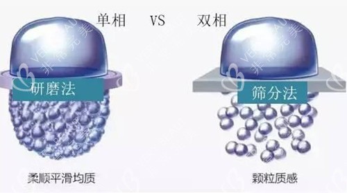 單相和雙相玻尿酸對(duì)比模型示意圖