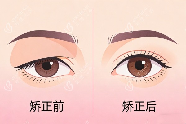 上睑下垂矫正前后对比展示图